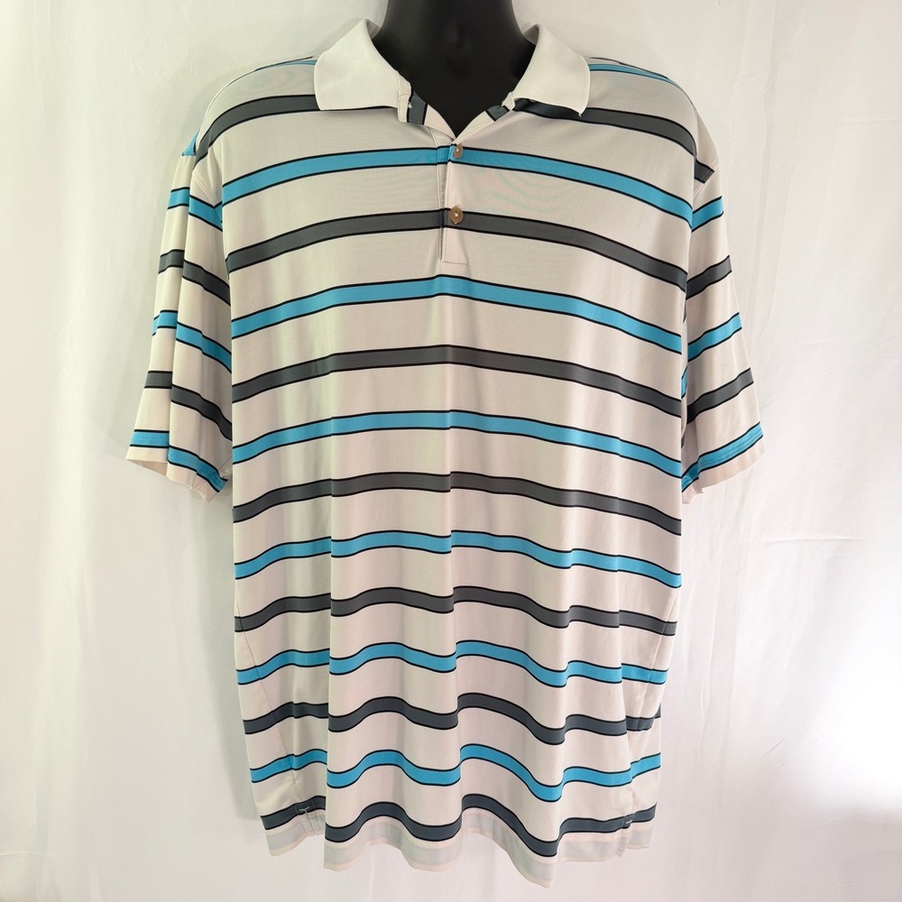 Nike Golf Tour Performance Dri-FIT Striped Polo Shirt Mens XL Blue Grey White